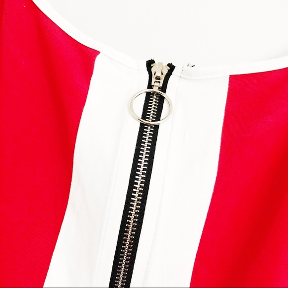 Shein Red and White Crop Top With Circle Zipper - Picture 3 of 3